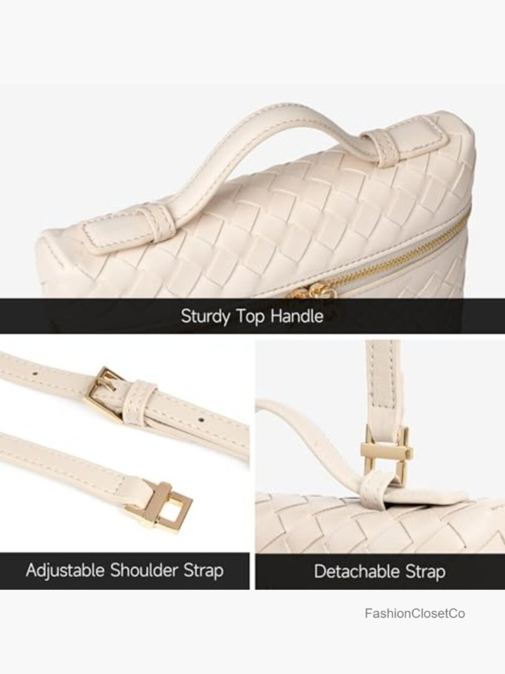 Small Woven Crossbody Bag with Top Handle Adjustable Strap Vegan Leather Clutch - Picture 6 of 7